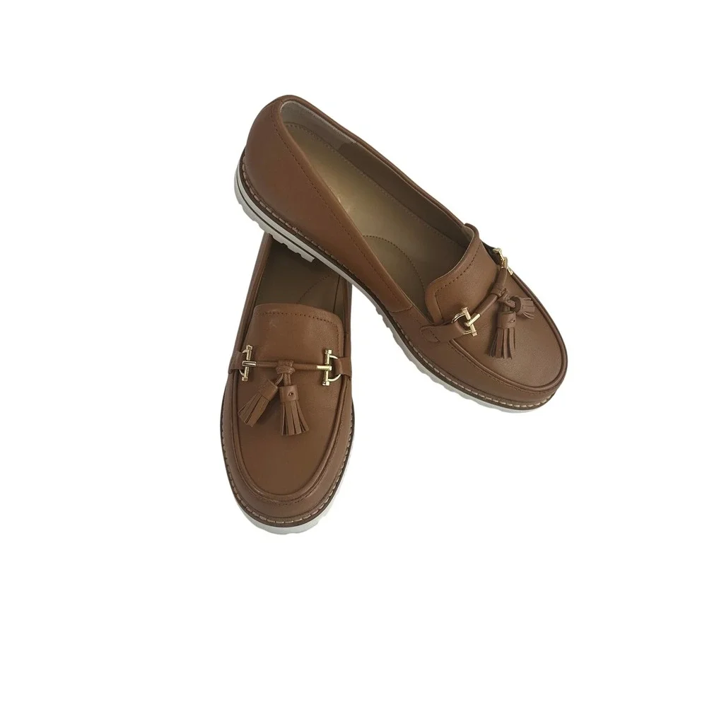 Talbots Tan Leather Bit Tassel‎ Lug Sole Loafers Women's Size 7M